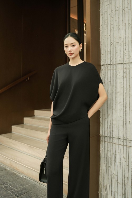 Sixdo Black Woven Loose Pants